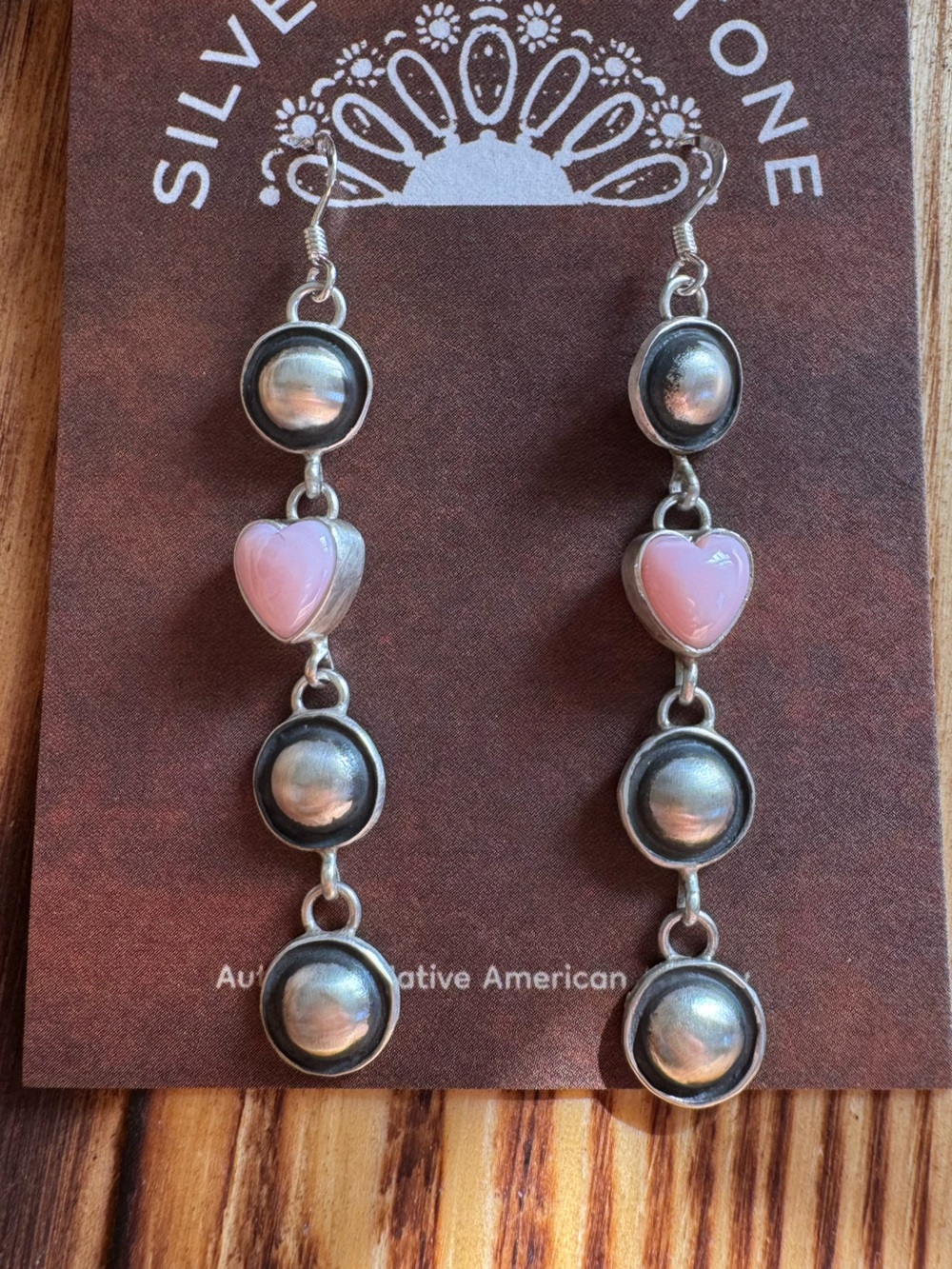 Dakota Willie Sterling Silver Pink Conch Heart Dangle Earrings